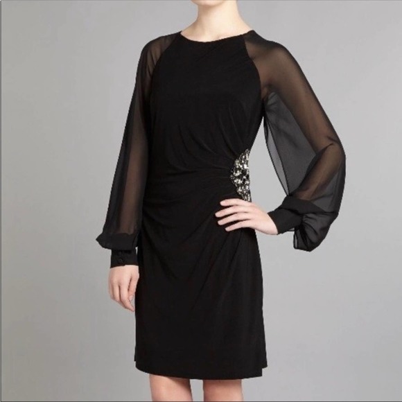 Eliza J Chiffon Split‎ Sleeve Waist Embellished Cocktail Dress Size 4 - Picture 1 of 13
